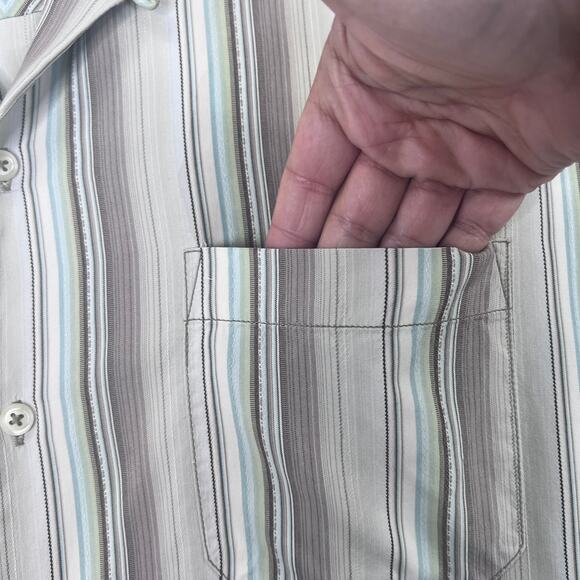 Tommy Bahama Silk Shirt Men's Medium Striped Button Up Short Sleeve Green Casual - Picture 8 of 13